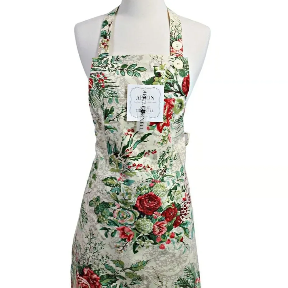 April Cornell Chef Apron Christmas Merry Antique French Country Floral Cotton
